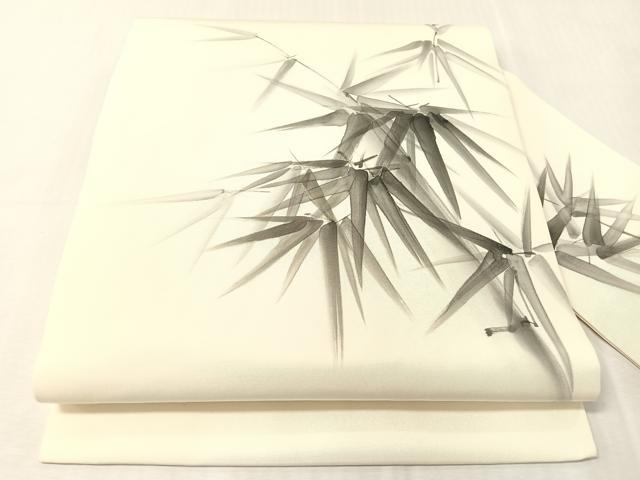 平和屋着物●塩瀬　九寸名古屋帯　作家物　手描き　笹竹文　正絹　逸品　CABJ7310vp