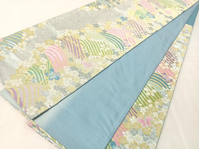 平和屋着物●六通柄袋帯　立波花蝶文　金銀糸　正絹　逸品　CABJ7312vp