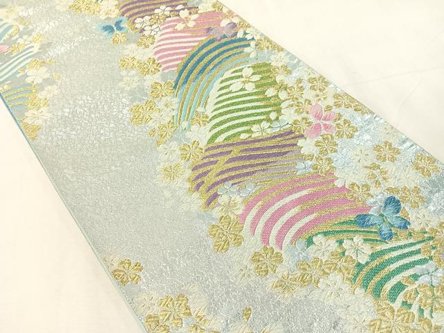 平和屋着物●六通柄袋帯　立波花蝶文　金銀糸　正絹　逸品　CABJ7312vp