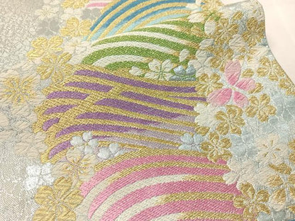 平和屋着物●六通柄袋帯　立波花蝶文　金銀糸　正絹　逸品　CABJ7312vp