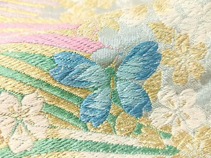 平和屋着物●六通柄袋帯　立波花蝶文　金銀糸　正絹　逸品　CABJ7312vp
