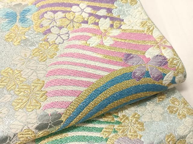 平和屋着物●六通柄袋帯　立波花蝶文　金銀糸　正絹　逸品　CABJ7312vp