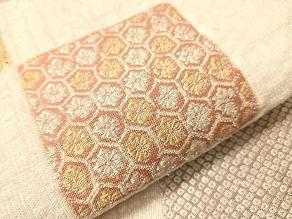 平和屋着物●西陣の名門　加納幸謹製　六通柄袋帯　市松吉祥花文　金銀糸　証紙付き　正絹　逸品　CABJ7316vp