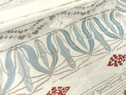 平和屋着物●九寸名古屋帯　横段吉祥文　金銀糸　正絹　逸品　CABJ7321vp