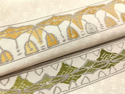 平和屋着物●九寸名古屋帯　横段吉祥文　金銀糸　正絹　逸品　CABJ7321vp