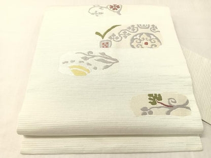 平和屋着物●九寸名古屋帯　花唐草吉祥文　正絹　逸品　CABJ7322vp