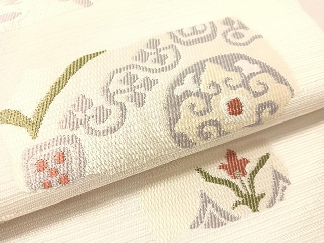 平和屋着物●九寸名古屋帯　花唐草吉祥文　正絹　逸品　CABJ7322vp