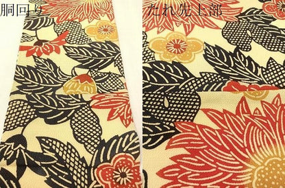 平和屋着物●全通柄　九寸名古屋帯　型染め　草花文　鬼しぼ縮緬　正絹　逸品　CABJ7325vp