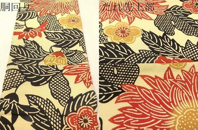 平和屋着物●全通柄　九寸名古屋帯　型染め　草花文　鬼しぼ縮緬　正絹　逸品　CABJ7325vp