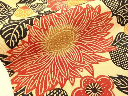 平和屋着物●全通柄　九寸名古屋帯　型染め　草花文　鬼しぼ縮緬　正絹　逸品　CABJ7325vp