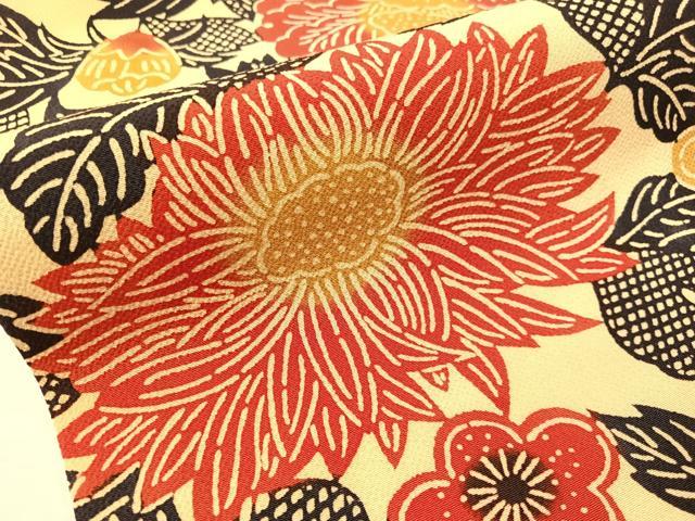 平和屋着物●全通柄　九寸名古屋帯　型染め　草花文　鬼しぼ縮緬　正絹　逸品　CABJ7325vp