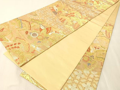 平和屋着物●六通柄袋帯　唐織　古都　花蝶文　金銀糸　正絹　逸品　CABJ7328vp