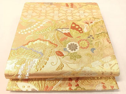 平和屋着物●六通柄袋帯　唐織　古都　花蝶文　金銀糸　正絹　逸品　CABJ7328vp
