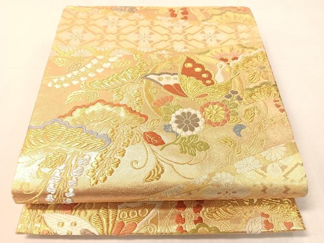 平和屋着物●六通柄袋帯　唐織　古都　花蝶文　金銀糸　正絹　逸品　CABJ7328vp