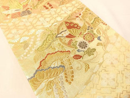 平和屋着物●六通柄袋帯　唐織　古都　花蝶文　金銀糸　正絹　逸品　CABJ7328vp