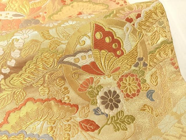 平和屋着物●六通柄袋帯　唐織　古都　花蝶文　金銀糸　正絹　逸品　CABJ7328vp