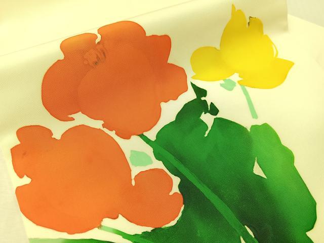 平和屋着物●塩瀬　九寸名古屋帯　ろうけつ染め　草花文　正絹　逸品　CABJ7329vp