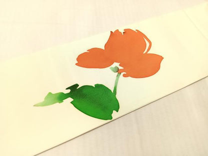 平和屋着物●塩瀬　九寸名古屋帯　ろうけつ染め　草花文　正絹　逸品　CABJ7329vp