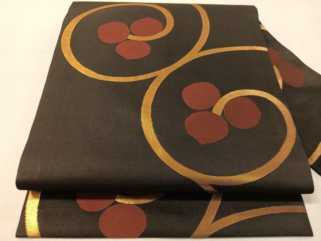 平和屋着物●全通柄　九寸名古屋帯　唐草文　金糸　正絹　逸品　CABJ7330vp