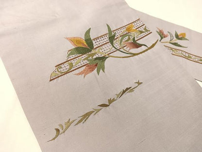 平和屋着物●中国三大刺繍　スワトウ相良刺繍　総刺繍　九寸名古屋帯　紬地　花唐草文　正絹　逸品　CABJ7332vp