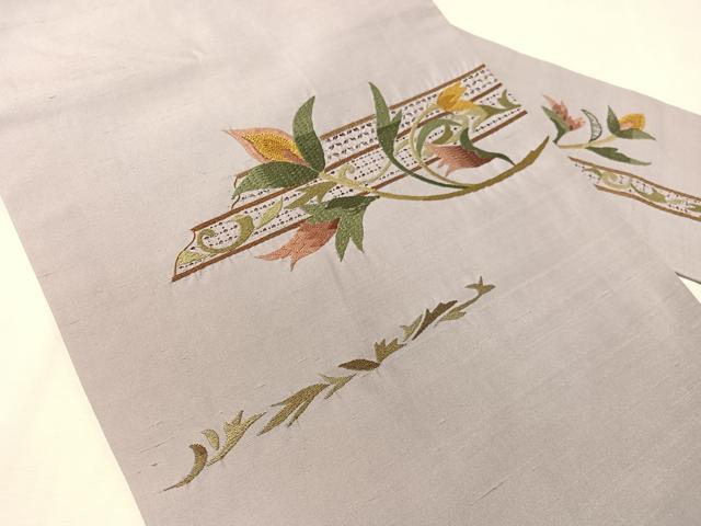 平和屋着物●中国三大刺繍　スワトウ相良刺繍　総刺繍　九寸名古屋帯　紬地　花唐草文　正絹　逸品　CABJ7332vp
