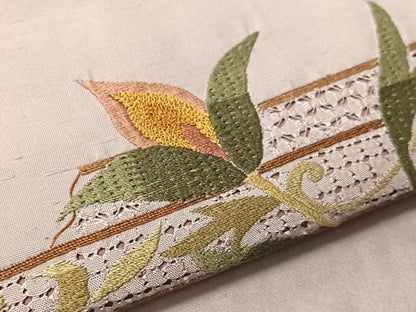 平和屋着物●中国三大刺繍　スワトウ相良刺繍　総刺繍　九寸名古屋帯　紬地　花唐草文　正絹　逸品　CABJ7332vp