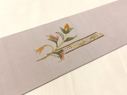 平和屋着物●中国三大刺繍　スワトウ相良刺繍　総刺繍　九寸名古屋帯　紬地　花唐草文　正絹　逸品　CABJ7332vp