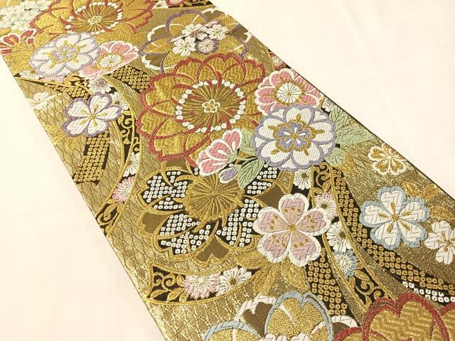 平和屋着物●六通柄袋帯　唐織　熨斗舞桜　金糸　正絹　逸品　CABJ7334vp