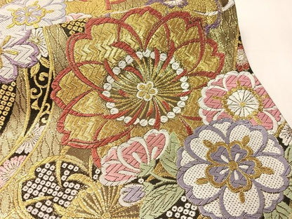 平和屋着物●六通柄袋帯　唐織　熨斗舞桜　金糸　正絹　逸品　CABJ7334vp