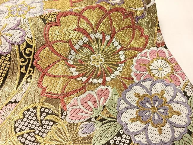 平和屋着物●六通柄袋帯　唐織　熨斗舞桜　金糸　正絹　逸品　CABJ7334vp