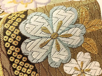 平和屋着物●六通柄袋帯　唐織　熨斗舞桜　金糸　正絹　逸品　CABJ7334vp