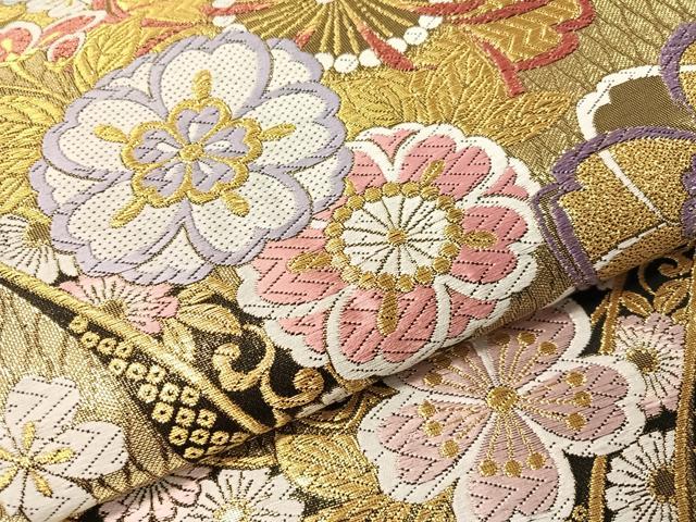 平和屋着物●六通柄袋帯　唐織　熨斗舞桜　金糸　正絹　逸品　CABJ7334vp
