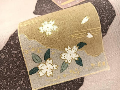 平和屋着物●両面　太鼓柄京袋帯　作家物　紬地　色紙花文　金彩　正絹　逸品　未使用　CABJ7336vp