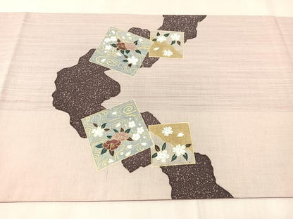 平和屋着物●両面　太鼓柄京袋帯　作家物　紬地　色紙花文　金彩　正絹　逸品　未使用　CABJ7336vp