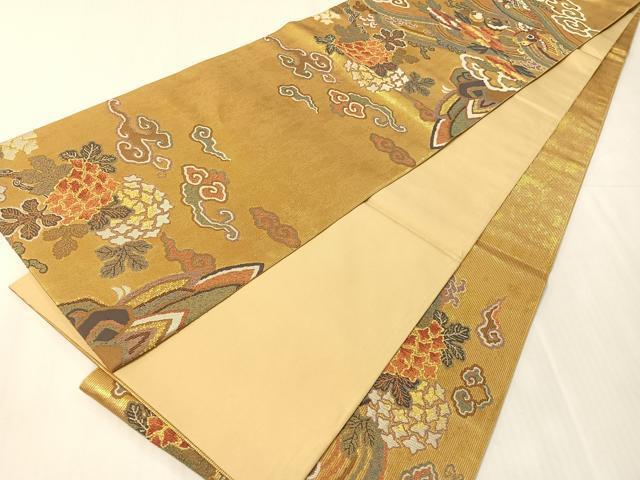 平和屋着物●六通柄袋帯　立波花鳥文　金彩　正絹　逸品　未使用　CABJ7337vp