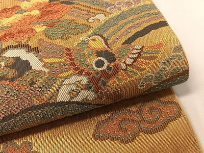 平和屋着物●六通柄袋帯　立波花鳥文　金彩　正絹　逸品　未使用　CABJ7337vp