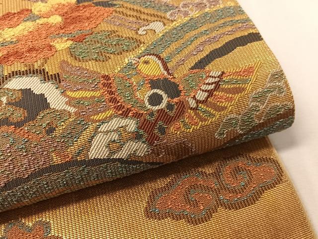 平和屋着物●六通柄袋帯　立波花鳥文　金彩　正絹　逸品　未使用　CABJ7337vp