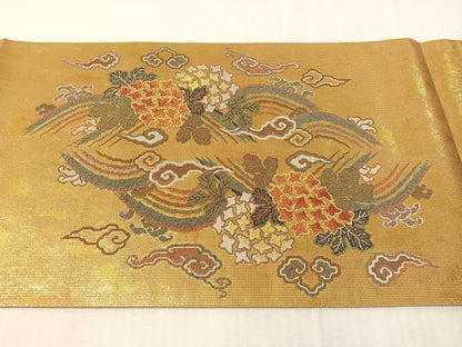 平和屋着物●六通柄袋帯　立波花鳥文　金彩　正絹　逸品　未使用　CABJ7337vp
