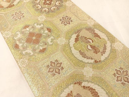 平和屋着物●京の名工　染匠　越後屋通博　六通柄袋帯　蜀江花鳥丸文　金銀糸　正絹　逸品　CABJ7339vp