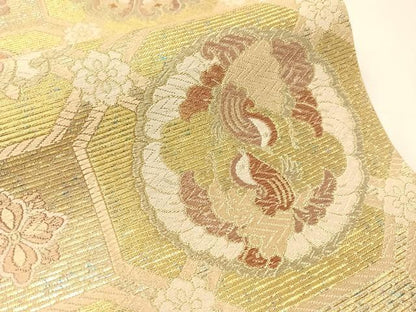 平和屋着物●京の名工　染匠　越後屋通博　六通柄袋帯　蜀江花鳥丸文　金銀糸　正絹　逸品　CABJ7339vp