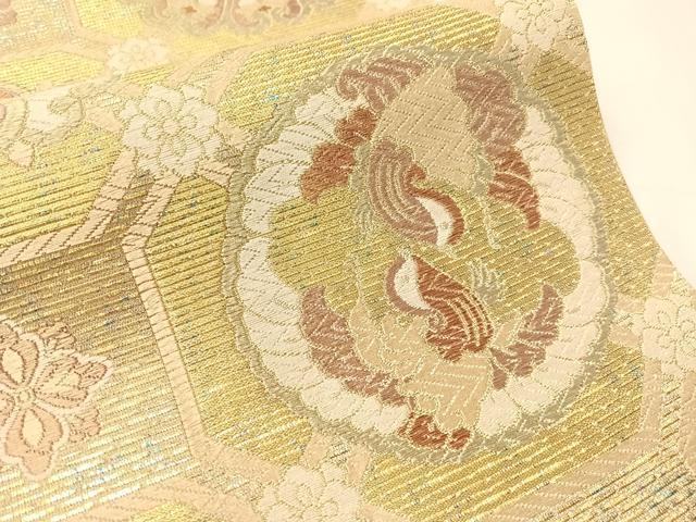 平和屋着物●京の名工　染匠　越後屋通博　六通柄袋帯　蜀江花鳥丸文　金銀糸　正絹　逸品　CABJ7339vp