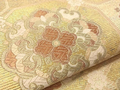平和屋着物●京の名工　染匠　越後屋通博　六通柄袋帯　蜀江花鳥丸文　金銀糸　正絹　逸品　CABJ7339vp