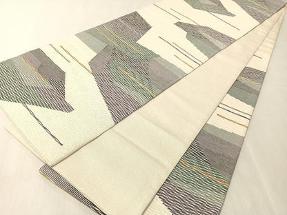 平和屋着物●六通柄袋帯　抽象文　金糸　正絹　逸品　CABJ7341vp