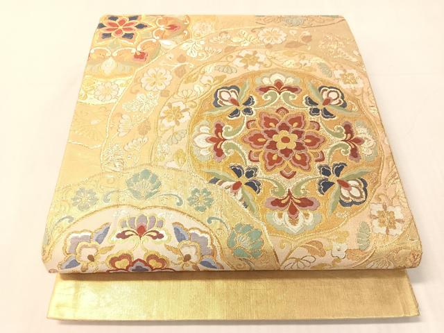 平和屋着物●六通柄袋帯　作家物　截箔錦　彩華鏡紋　金糸　正絹　逸品　CABJ7346vp