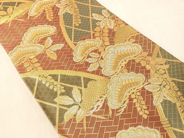 平和屋着物●本場筑前博多織　佐賀綴錦　六通柄袋帯　丸協謹製　籬藤松文　金銀糸　証紙付き　正絹　逸品　CABJ7347vp