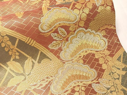 平和屋着物●本場筑前博多織　佐賀綴錦　六通柄袋帯　丸協謹製　籬藤松文　金銀糸　証紙付き　正絹　逸品　CABJ7347vp
