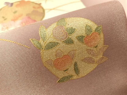 平和屋着物●九寸名古屋帯　刺繍　笹花丸文　銀通し地　逸品　CABJ7348vp