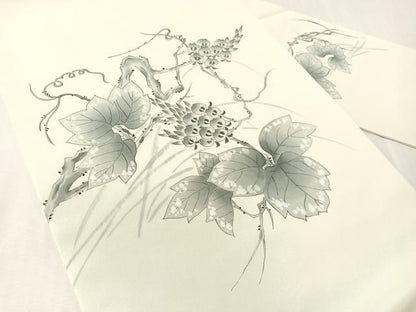 平和屋着物●塩瀬　九寸名古屋帯　手描き　蔦の葉花文　正絹　逸品　CABJ7351vp