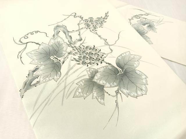 平和屋着物●塩瀬　九寸名古屋帯　手描き　蔦の葉花文　正絹　逸品　CABJ7351vp
