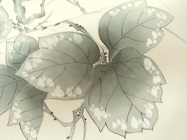 平和屋着物●塩瀬　九寸名古屋帯　手描き　蔦の葉花文　正絹　逸品　CABJ7351vp